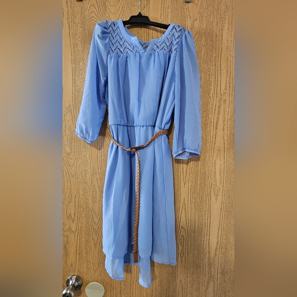 Sequin Hearts Blue Dress with Braided Belt - Picture 1 of 3